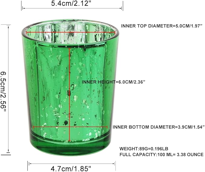 Green Mercury Glass Tea Light Holders Set of 36 - Elegant Votive Candle Holders for Weddings, Showers and Home Decor - Perfect for Table Centerpieces and Parties (Glass, Green)