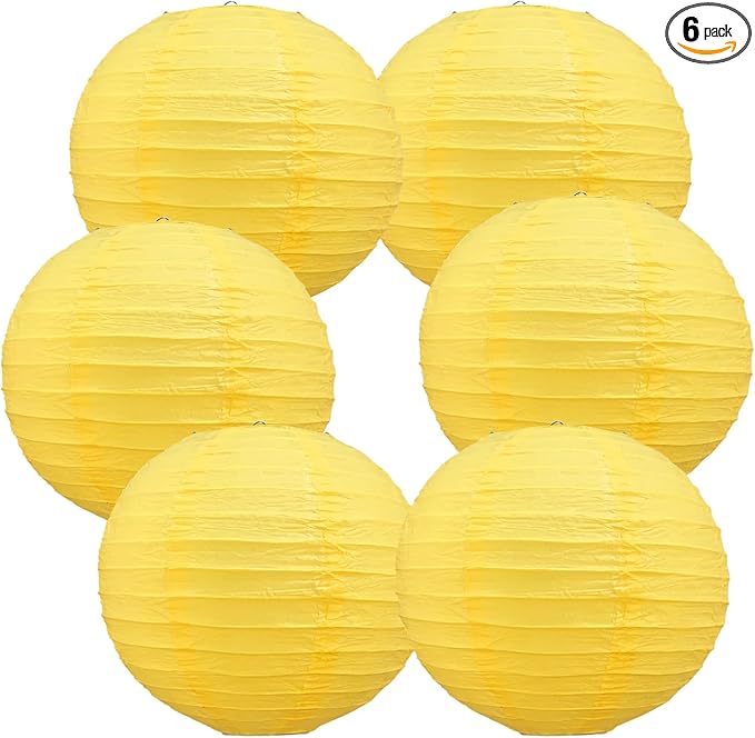 BEISHIDA 8-Inch Yellow Round Paper Lanterns Decorative Hanging Asia Chinese Japanese Paper Lanterns Lamp for Birthday Halloween Wedding Baby Bridal Shower Fall Home Decor Party Decoration（6 Packs）
