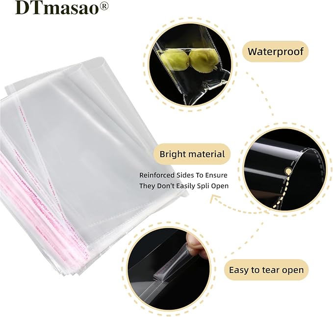 6x10 Inches 100 Pcs Self Sealing Cellophane Bags Clear Cookie Bags Resealable Cellophane Bag for Packaging Gifts,Cookies,Favors,Products,Candy for Packaging 100 Pieces 6"x10"