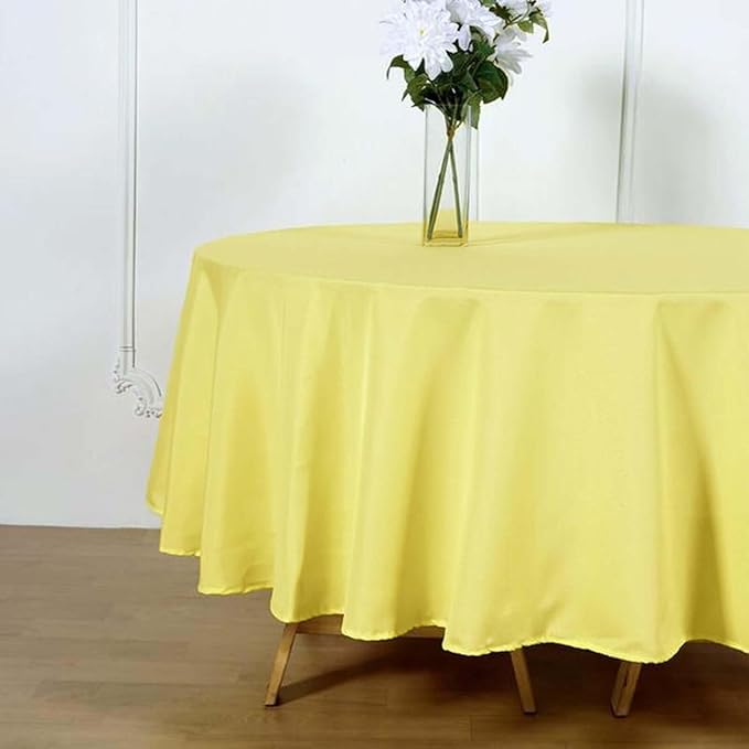 Efavormart Round Tablecloth, 90 Inch Stain & Wrinkle Resistant Washable Table Cloth, Decorative Polyester Fabric Table Cover for Banquet, Wedding, Dining- Yellow