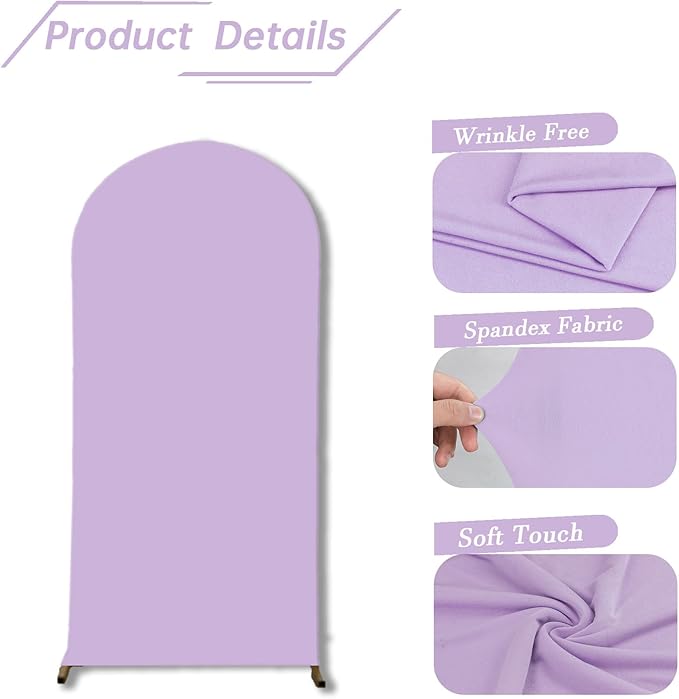 bricia Wedding Arch Backdrop Stand Cover, 7.2FT Double Sided Stretchy Arch Cover Fitted Wedding Birthday Party Banquet Decoration (Lavender 86.4''Lx48''W)