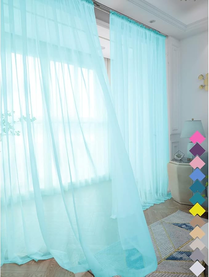 Window Lake Blue Sheer Curtains 60 Inches Width 45 Inches Long 2 Panels Sheer Curtain Clear Curtains Basic Rod Pocket Panel for Home Living Room Bedroom Kids Room Yard Patio Parlor Sliding