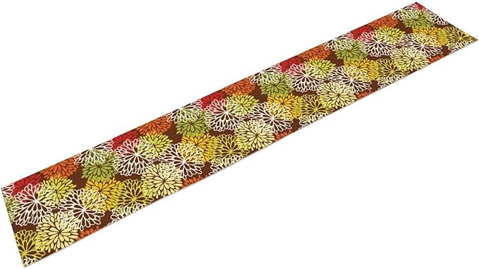 Brown Dahlia Floral Table Runner, Seasonal Autumn Thanksgiving Pattern Print for Home Kitchen Table Decor Dining Coffee Room Party Decor 13x70 Inch