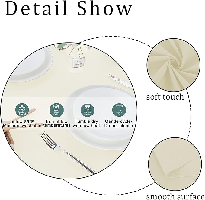 Fitable Square Tablecloth 60x60 inch Tablecloth Stain and Wrinkle Resistant Washable Polyester Table Cloth for Buffet Parties and Camping, Ivory