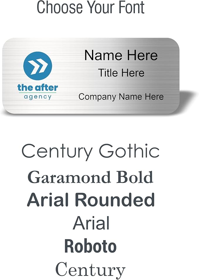 Custom Name Tag with Logo - Personalized Name Badge with Magnet Backing - Choose Your Size and Color (Silver Metal 3"x1.25" - Logo on Left)