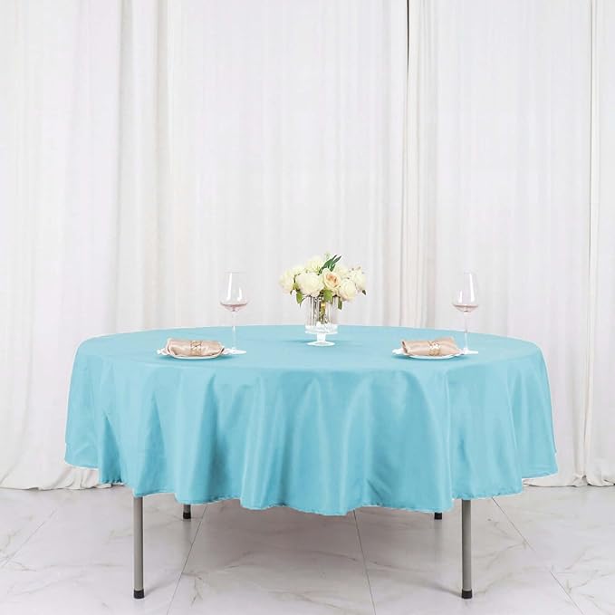 Efavormart Round Tablecloth, 90 Inch Stain & Wrinkle Resistant Washable Table Cloth, Decorative Polyester Fabric Table Cover for Banquet, Wedding, Dining- Light Blue