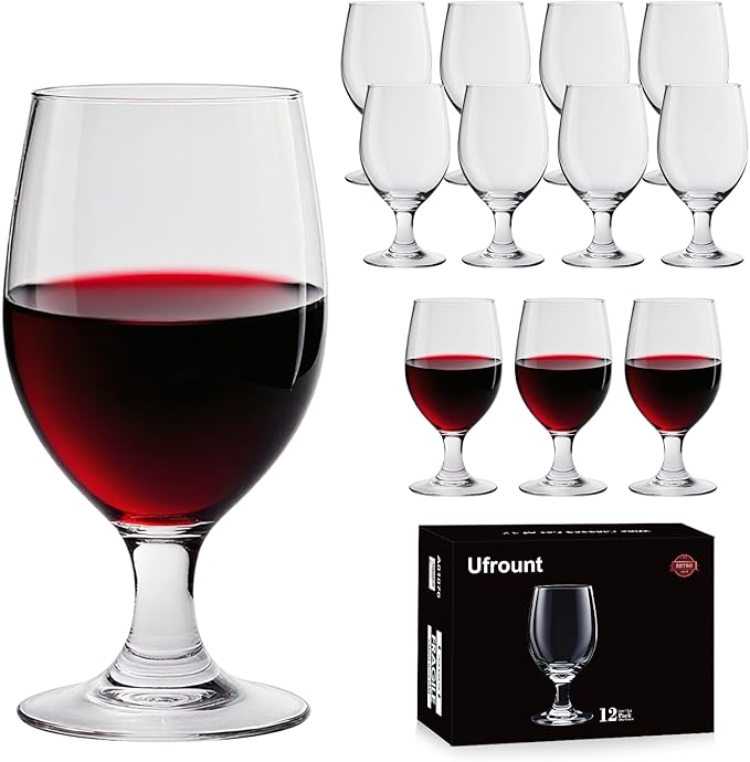 13 OZ Red&White Wine Glasses,Clear Water Goblets Set of 12,Multi-purpose Water Goblet Glasses Dessert Port Short Stemmed Drinking Glass for Party,Wedding,Home Bar