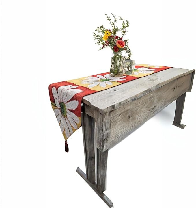 Tache Home Fashion DB9046TR-13X48 Colorful Red & Yellow Daisy Flower Loves Me Not Tapestry Table Runner 48 Inch