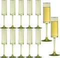 12 Pieces Green Champagne Flutes 6 OZ Straight Sided Wine Glasses Champagne Long Stem Drinking Colored Glasses,Set of 12 Hand Blown Champagne Flutes Goblets for Wedding Cocktail Cups,Cava, Prosecco