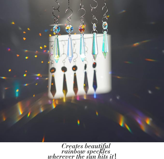 20PCS Chandelier Icicle Crystal Prisms Suncatcher,55mm Chandelier Crystals Replacement, AB Colors Crystals for Chandeliers with Hooks for Windows Wedding Lamp Decoration