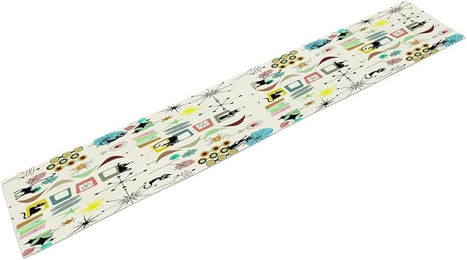 Colorful Geometric Table Runner,Vintage Mid Century Cute Cat Abstract Morden Print Tablecloth Burlap for Hotel Indoors Outdoor Dining Room Kitchen Home Decor, 13x80in