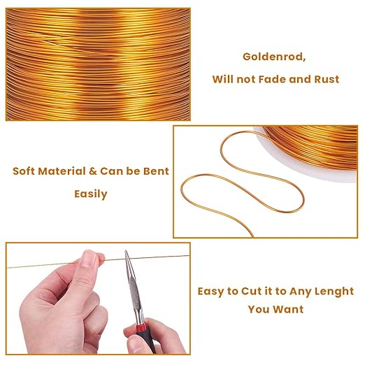 BENECREAT 20 Gauge 770FT Aluminum Wire Anodized Jewelry Craft Making Beading Floral Colored Aluminum Craft Wire for Gem Wrapping, Model Jewelry Making- Gold
