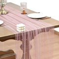 Joanlody Fall Pearl Table Runner 10ft Rustic Boho Tulle Table Runner with Pearls for Baby Shower Wedding Party Veil Dessert Thanksgiving Table Decor Dusty Rose 4pcs