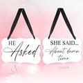 2 Pcs Acrylic Wedding Sign, Ring Bearer Sign, Rustic Wedding Decor Signs, Acrylic Wall Art With Ribbon for Chairs Weddings Decor and Event Party - He Asked She Said About Damn Time (White)
