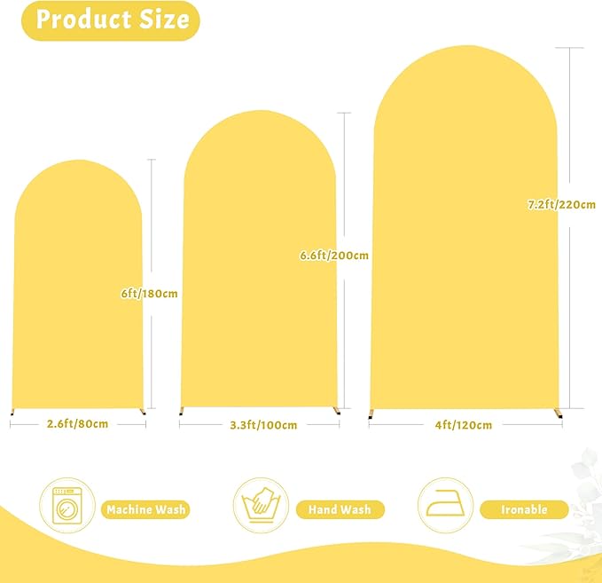 6FT Yellow Arch Backdrop Cover - Polyester Fitted Wedding Arch Stand Covers Round Top Chiara Arch Backdrop Cover for Birthday Party Banquet Photo Background Decoration