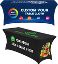 Custom Table Cloth with Business Logo 4FT 5FT 6 FT 8 FT Spandex Customized Table Cover Stretch for Tradeshow Events Birthday Wedding Anniversary Mantel Personalized Table Cloth (6FT)