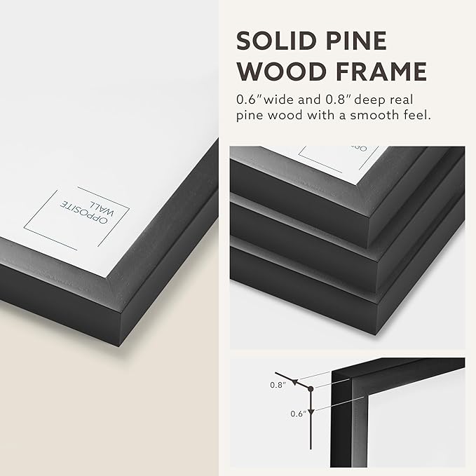 Opposite Wall - 50x70 cm - Black Solid Wood Picture Frame - Lightweight, Versatile & Shatterproof - Wall Hanging Photo or Poster Frame - Wall Decor for Office, Gallery & Home, 19 3/4 x 27 1/2 in