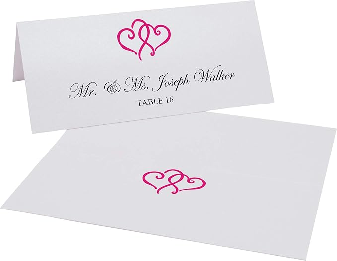 Linked Hearts Place Cards, Fuschia (Choose Color), Set of 150, Pre-cut and Scored - Wedding, Party, Dinner, and Special Events - Made in the USA