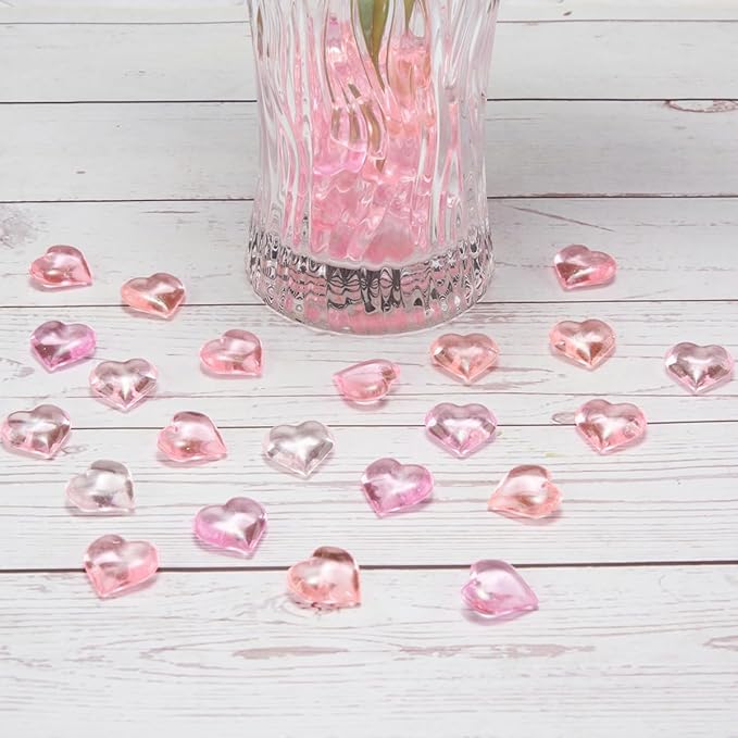 Homtable 150 Pieces Pink Red Acrylic Heart Table Scatter Vase Fillers, 5 Colors (5 Pink)