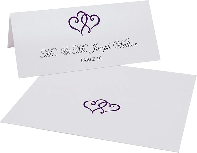 Linked Hearts Place Cards, Eggplant (Choose Color), Set of 60, Pre-cut and Scored - Wedding, Party, Dinner, and Special Events - Made in the USA