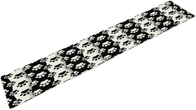 Dog Paw Table Runner,Kid Cute Animal Footprint Black White Theme Design Print Tablecloth Burlap for Hotel Indoors Outdoor Dining Room Kitchen Home Decor,W13X L90 in