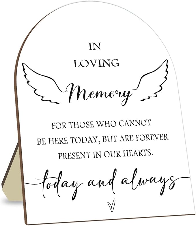 Memorial Table Sign for Bridal Shower, In Loving Memory Wooden Sign with Stand, Minimalist Decor for Wedding Reception, Event Party Favor Supplies 9 * 11IN