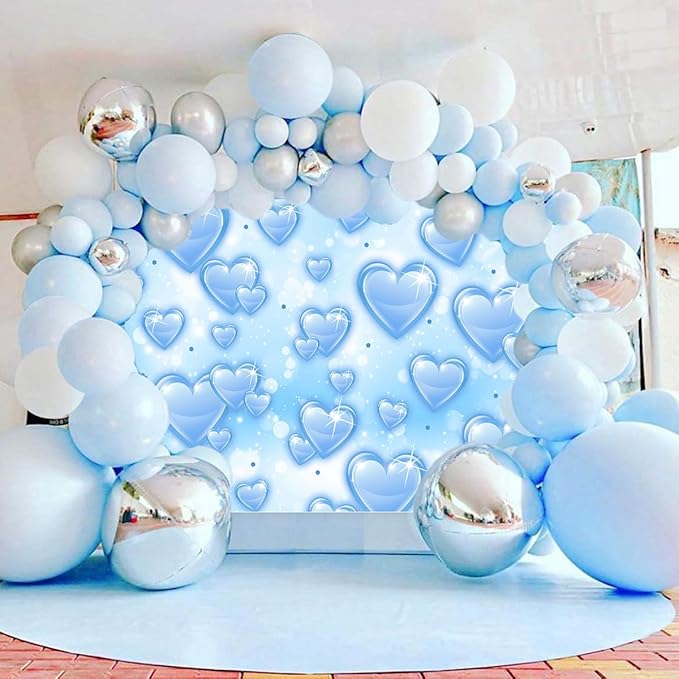 Sensfun 8x6ft Light Blue Heart Backdrop Early 2000s Party Decorations Old School Backdrops Valentines Day 90s Hearts Y2K Birthday Party Banner Newborn Photography Background Selfile Photo Booth Props
