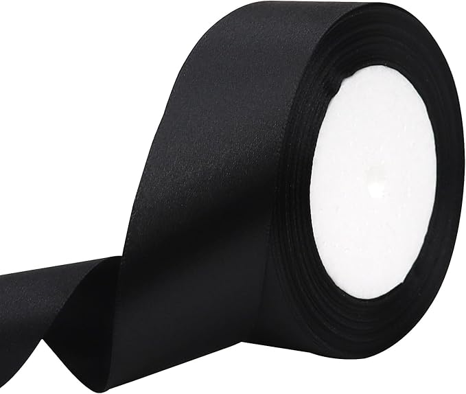 Black Solid Satin Ribbon 1-1/2 Inch 25 Yards Solid Polyester Fabric Ribbon for Gift Wrapping Wedding Christmas Baby Shower Birthday Party Decoration Handmade Immortal Flower Craft