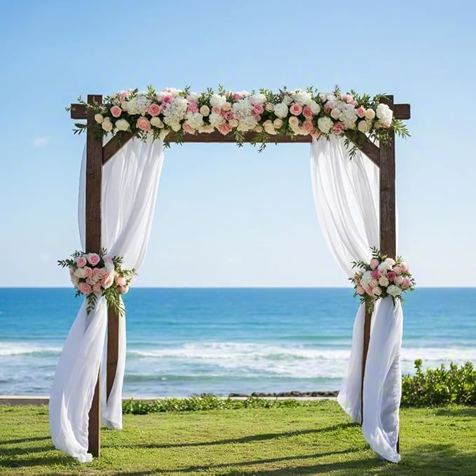 White Wedding Arch Draping Fabric 4 Panels 30'' x 18FT Sheer Chiffon Arch Drapery for Photo Booth Bridal Shower Baby Shower Church Decor Newborn Photography Christening Outdoor Party