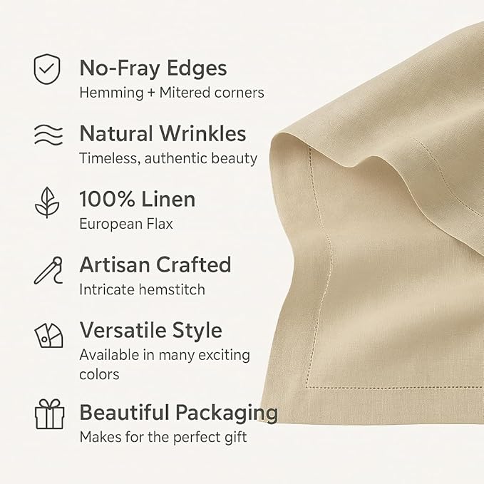 Linen Light Natural Table Runner 120 Inches - 100% Pure Linen Cloth Fabric Hemstitch Table Runner 14 x 120 Inch for Dining, Dresser, Thanksgiving, Fall Christmas - Lino