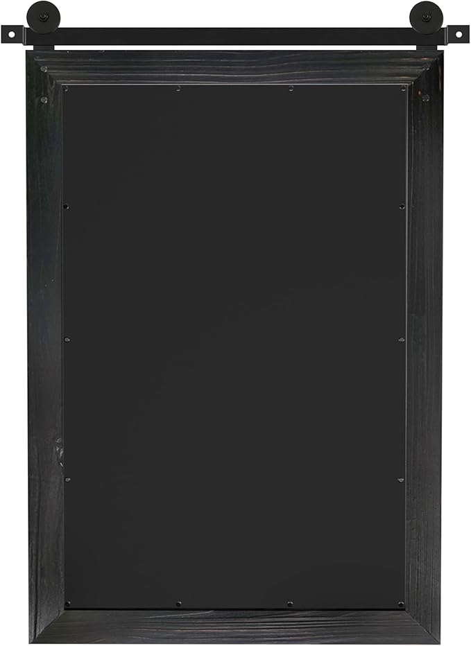 COGOOD Farmhouse Barn Door Mirror - 17 x 26 Rustic Wood Framed Wall Mirror for Bathroom, Living Room, Entryway Wall Decor (Black)