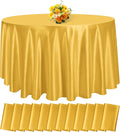 12 Pack 108 Inch Gold Satin Tablecloth - Silky Round Tablecloth Overlay Smooth Fabric Table Cover, Bright Table Decoration for Wedding Party Banquet Events Restaurant Kitchen Dining