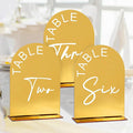 Gold Mirror Arch Wedding Table Numbers 1-25 with Stands, 5x7 Inch Acrylic Arch Sign with Holder for Wedding Reception Table Centerpiece Decoration(Gold Mirror)