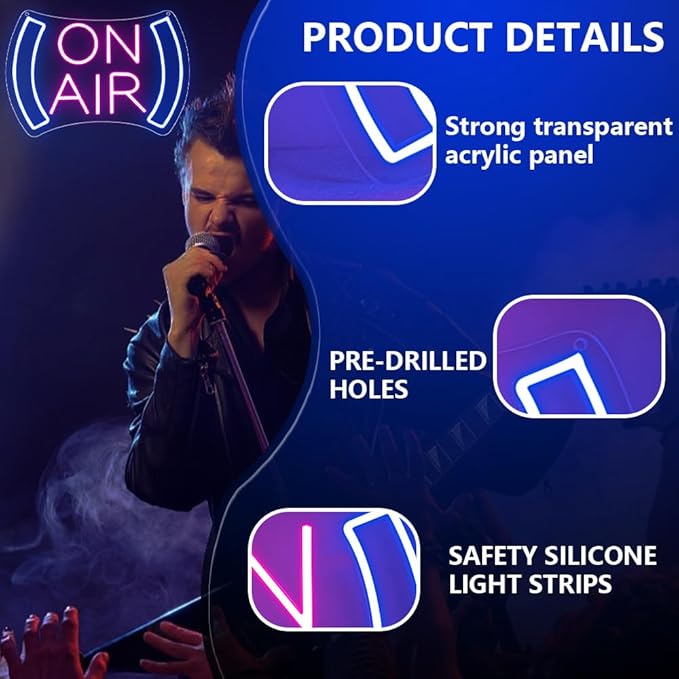 On Air Neon Sign for Wall Decor,Recording in Progress Sign for Studio Bedroom Game Room Podcast Bar Pub Club Broadcasting Room,On Air Light Sign Gift for Streamers Gamers Teens USB Powered（8.5"*12.4"）