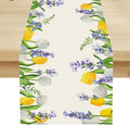 Floral Tulip Lavender Table Runner, Spring Watercolor Flower Plants Nature Butterfly Table Runner for Kitchen Dinner Living Room Home Party, 13x60 Inch