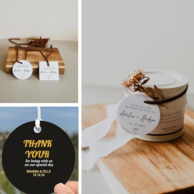 Custom Tag Personalized Hang Tags with Your Business Logo Round/Square Small Card Party Decoration Paper Label Gift Birthday Wedding Favors Tag (Black)