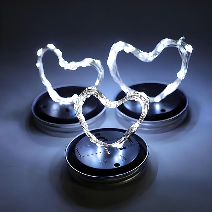 VOOKRY 6 Pack Solar Mason Jar Lights, 30 LED Mason Jar Lids Waterproof Firefly Fairy String Lights with 6 Hangers(No Jars), for Outdoor Patio Garden Yard Lawn Party Wedding Decoration - Cool White