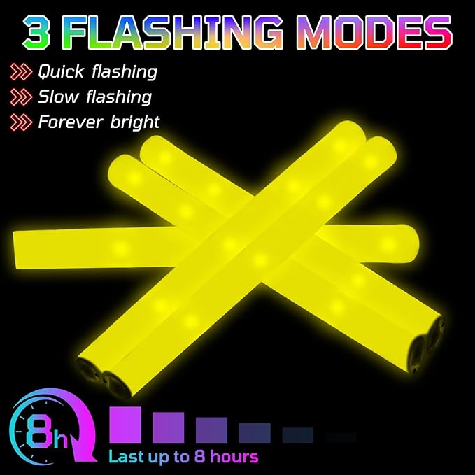 Foam Glow Sticks Bulk, 30 PCS Yellow Light Up Foam Sticks 3 Modes, Glow Party Supplies for Wedding,Raves, Carnival, Concert, 4th of July, Halloween, Christmas, New Year