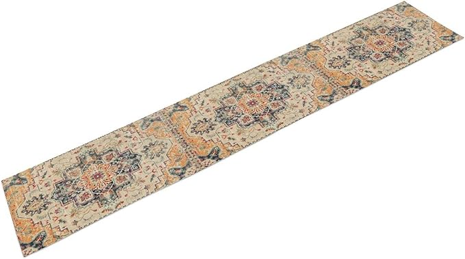Bohemia Orange Table Runner, Rustic Farmhouse Vintage Geometric Floral Print Table Cover for Home Kitchen Dining Table Party Decor, 13x90inch