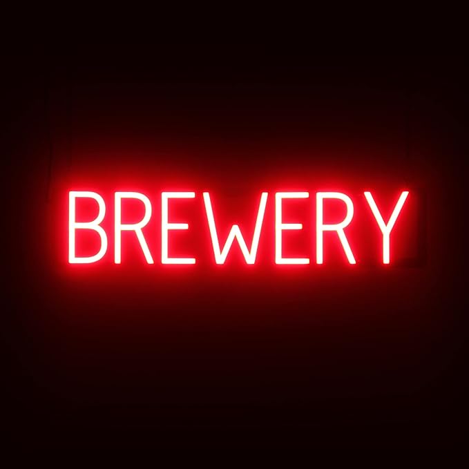 SpellBrite BREWERY Sign | Beer-Related Sign with Neon Look, Red LED Light Source | 29.1" x 6.3"