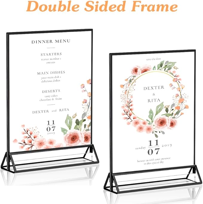 5" x 7" Black Acrylic Sign Holders, 12PCS Wedding Table Numbers Sign Holder, Double Sided Acrylic Black Frame Sign Holders Display Stand for Wedding Table Numbers, Restaurant Sign, Menu, Photo