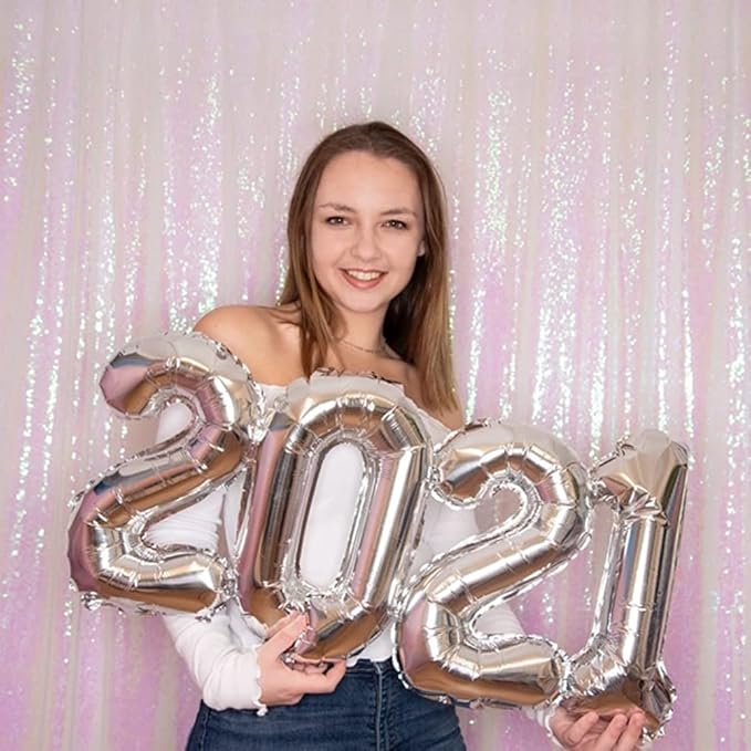 Poise3EHome 7FT x 7FT Iridescent Sequin Photography Backdrop Curtain for Party Decoration, Iridescent