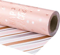 LeZakaa Reversible Pink Birthday Wrapping Paper Roll for Girls Women, Happy Birthday Lettering & Stripe Pattern with Metallic Foil in Pink, Large Roll, 30 inches x 32.8 Feet (92.9 sq.ft.)