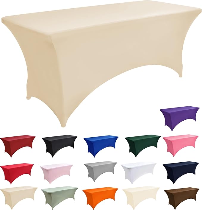 2-Pack 8ft Spandex Table Covers for Rectangle Folding Tables - Washable Elastic Tablecloth - Ultimate Fitted Table Protector for Birthday Parties, Trade Shows, Banquet
