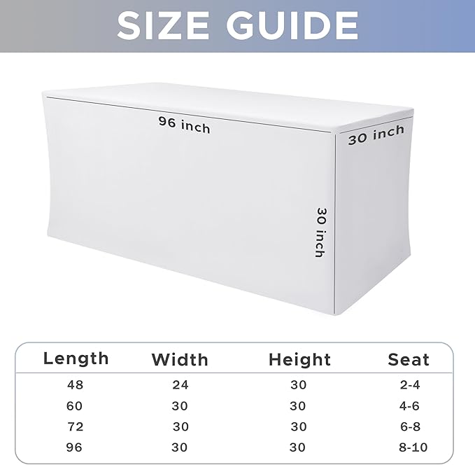 Nasitos Spandex Fitted Table Covers for 8 Foot Tables - 96 x 30 Inch - 2 Pack White Stretch Table Clothes, Fabric Rectangle Tablecloths for Parties, Trade Show, Craft Show, Birthday