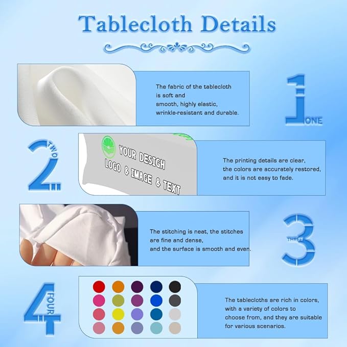 Custom Table Cloth with Business Logo 4FT 5FT 6 FT 8 FT Spandex Customized Table Cover Stretch for Tradeshow Events Birthday Wedding Anniversary Mantel Personalized Table Cloth (4FT)