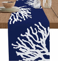 Coastal Coral Cotton Linen Table Runner for Dining Kitchen, Wedding Outdoor Party Tablerunners Decoration, Navy Blue Nautical Ocean Beach Dresser Scarf Coffee Tablecloth Runners 13x48 Inches