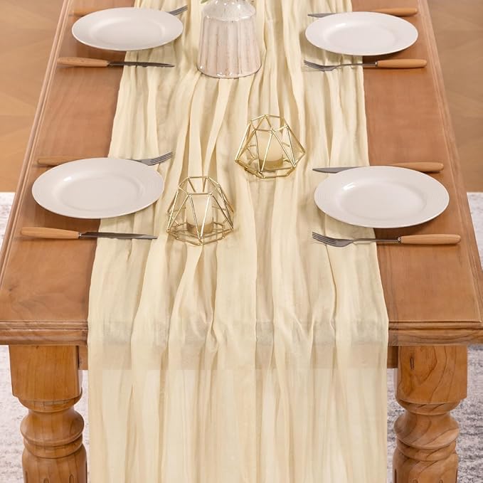 MLMW Beige Table Runner Cheesecloth Boho Gauze Rustic Cheese Cloth Table Runner 160 inch Sheer 13.3ft for Thanksgiving Wedding Party Baby Bridal Shower Birthday