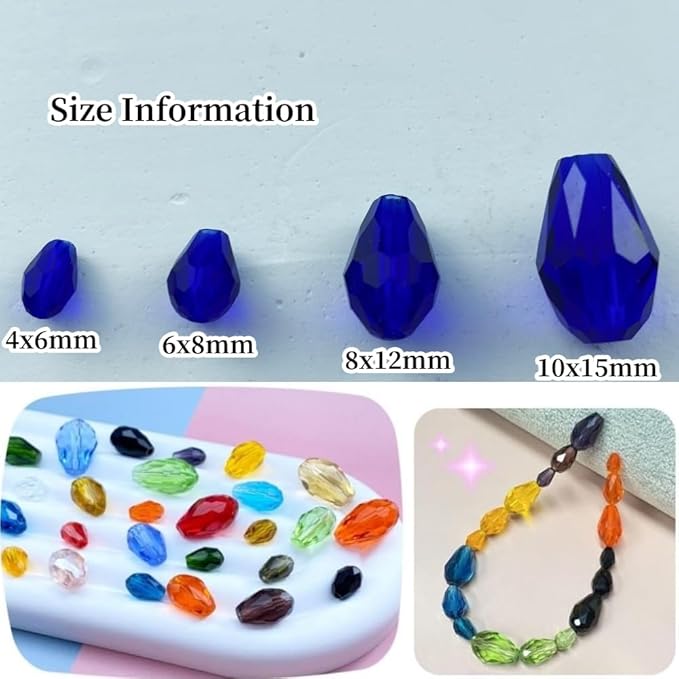 100pcs 8x12mm Teardrop Crystal Glass Beads Vertical Hole Faceted Glass Teardrop Spacer Beads for Bracelets Necklace Earring DIY Jewelry Making Craft(Sapphire Blue)