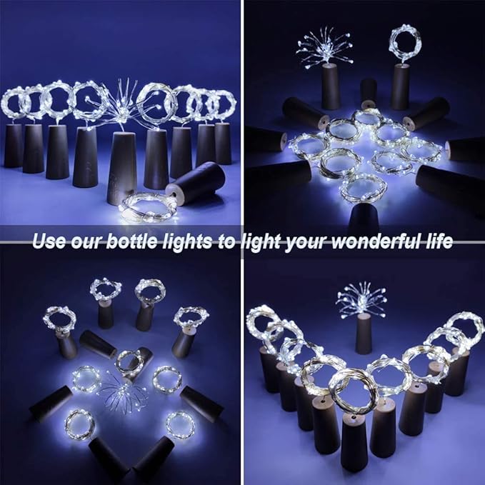 YJFWAL Wine Bottle Lights with Cork,Cork Shape Silver Copper Wire Fairy Mini String Lights,24Pack 20LED Battery Operated for DIY,Party,Wedding,Christmas,Halloween,Decor (Cool White)